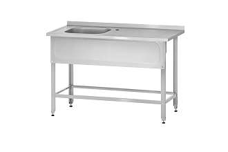 Ванна с рабочей поверхностью РПЦн - 1200x600x860 Norma Inox, левое 1 м/о 500x400x250, борт, отв. д/смесит., экран (ножка угловая)