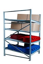 Гравитационный стеллаж с роликовыми полками 1600х2100х1300, 4 яруса